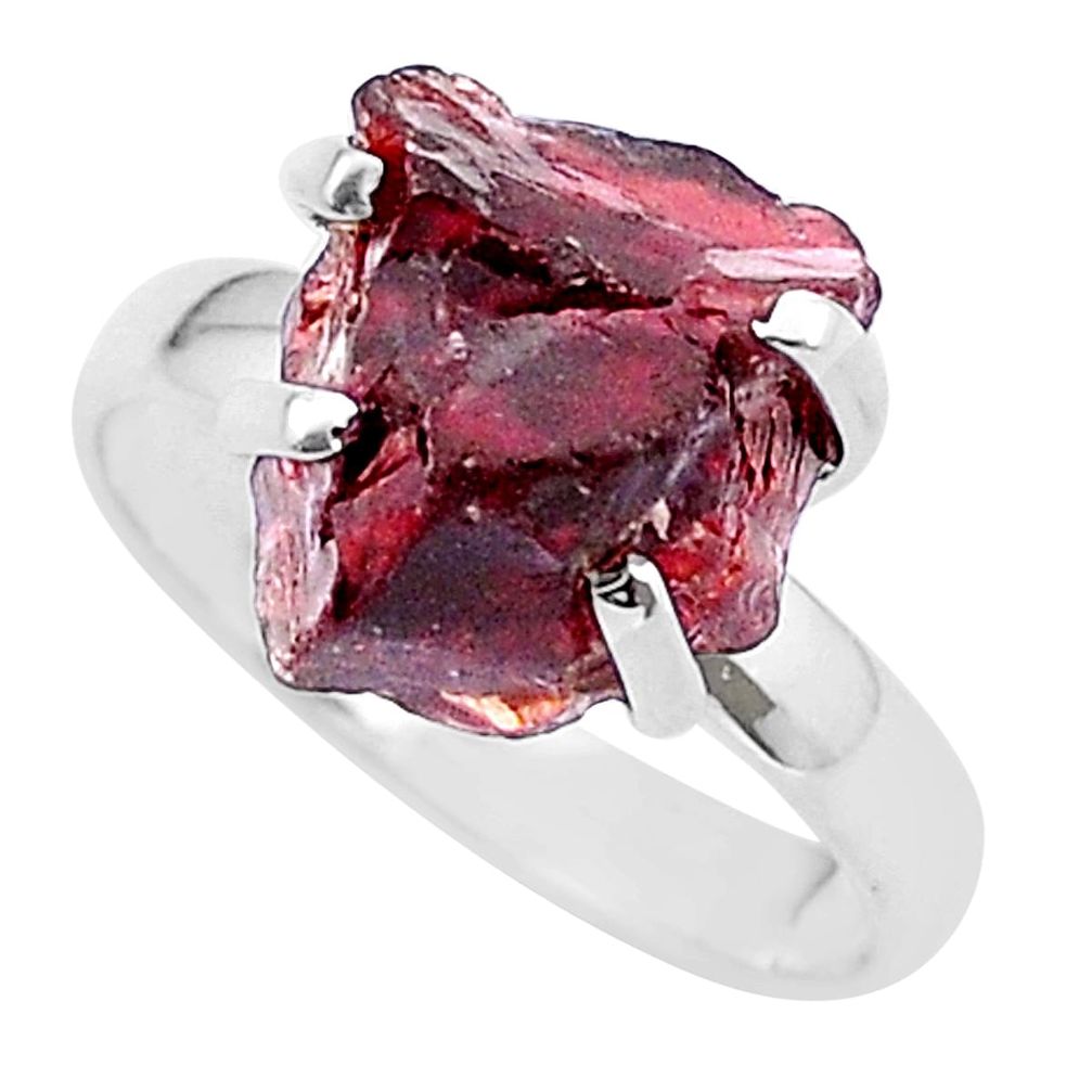 7.26cts solitaire natural red garnet rough fancy 925 silver ring size 8 u37960