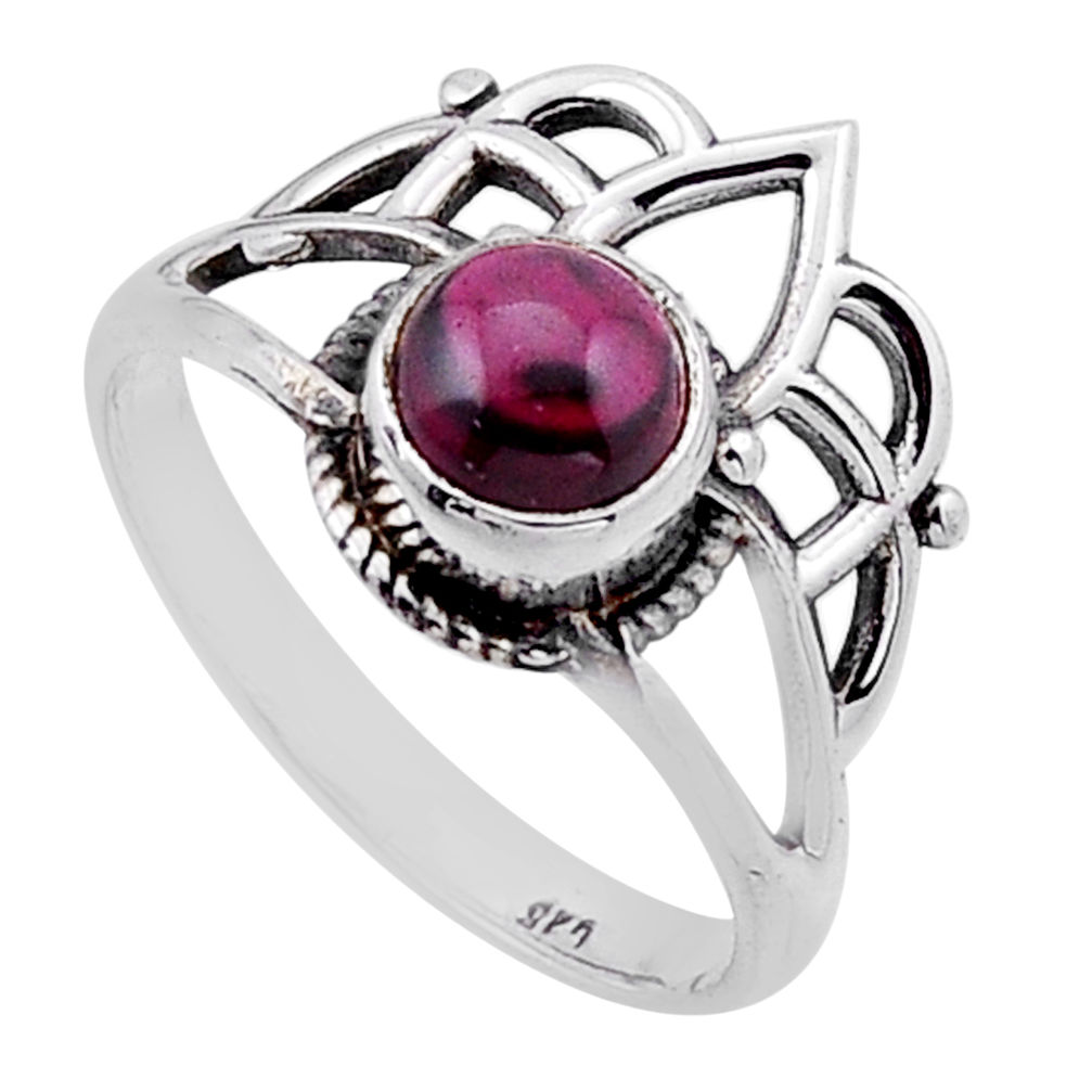 1.01cts solitaire natural red garnet round 925 silver crown ring size 6 n50874