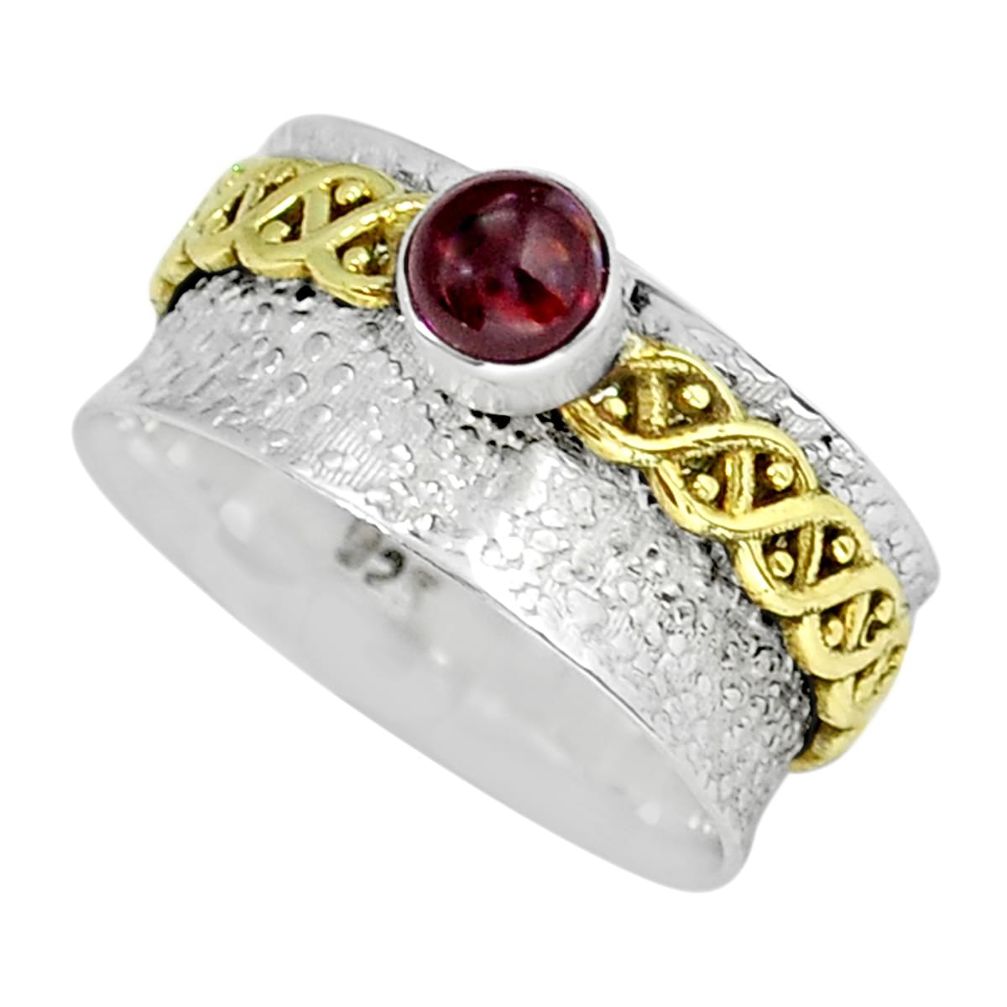 0.82cts solitaire natural red garnet round 925 silver gold ring size 8.5 y16607