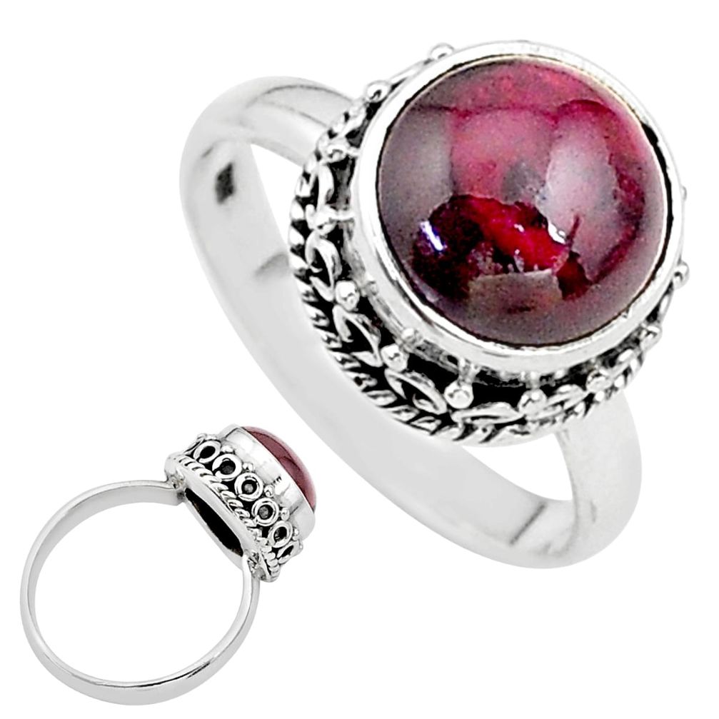 5.29cts solitaire natural red garnet round sterling silver ring size 7 t30518