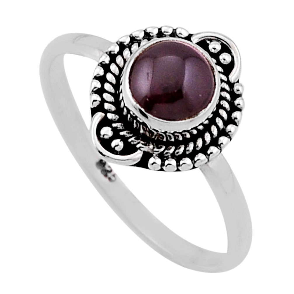 1.12cts solitaire natural red garnet round sterling silver ring size 8 n47195