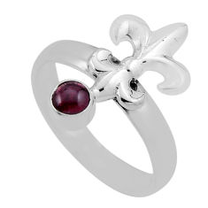 0.38cts solitaire natural red garnet silver fleur de lis ring size 7.5 n34664