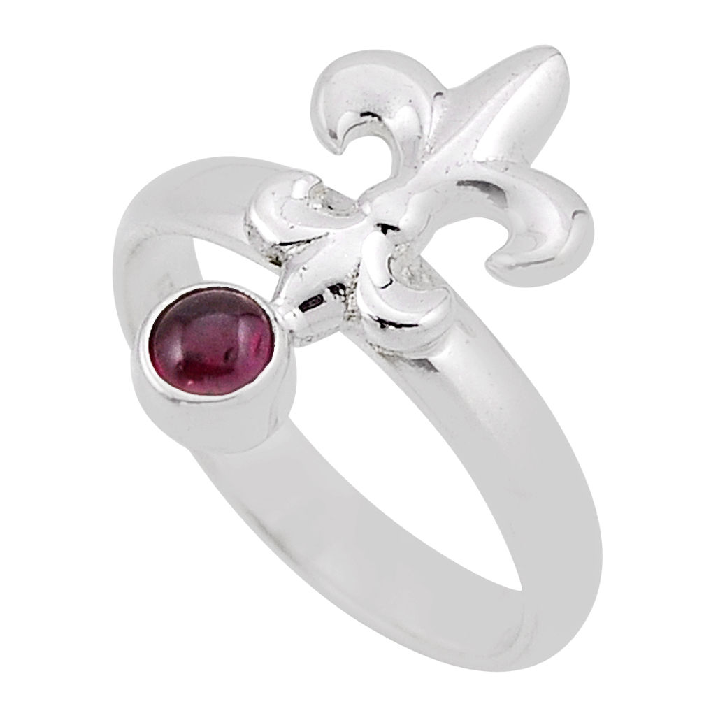 0.39cts solitaire natural red garnet silver fleur de lis ring size 7.5 n34690
