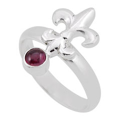 0.39cts solitaire natural red garnet silver fleur de lis ring size 7.5 n34690