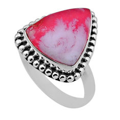 11.57cts solitaire natural red plume agate trillion silver ring size 9 n47940