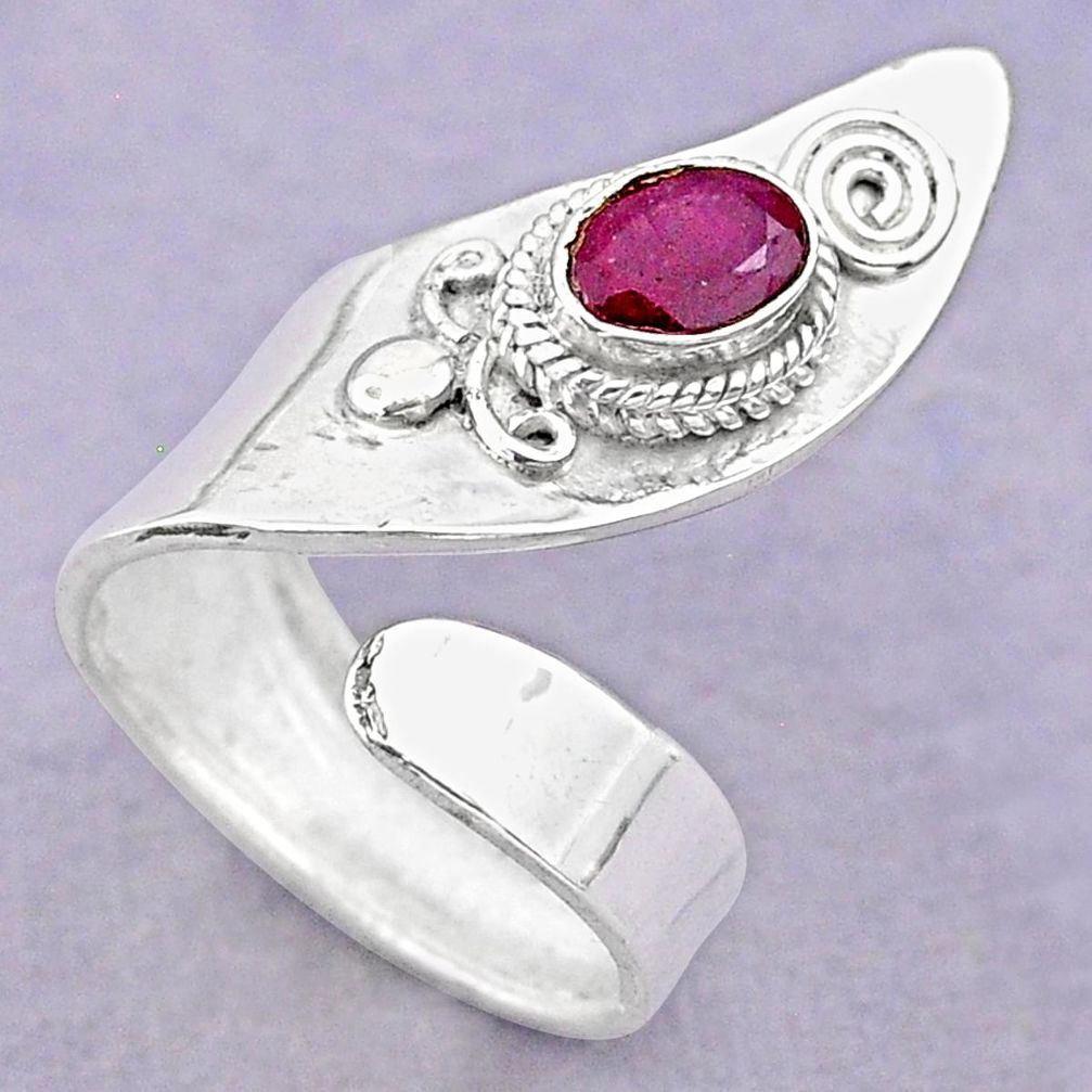 1.45cts solitaire natural red ruby 925 silver adjustable ring size 8 t32258