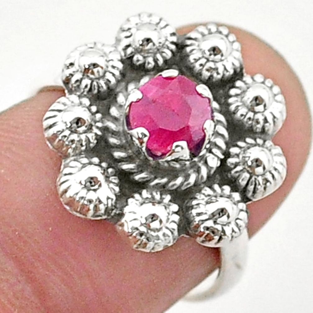 1.04cts solitaire natural red ruby 925 silver flower ring size 6.5 t40681