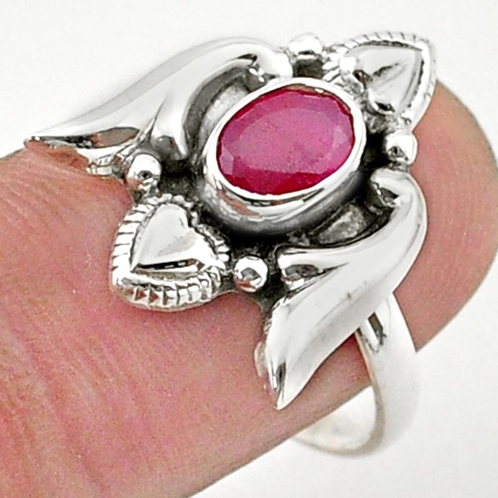 1.57cts solitaire natural red ruby 925 silver heart ring size 8.5 t40722