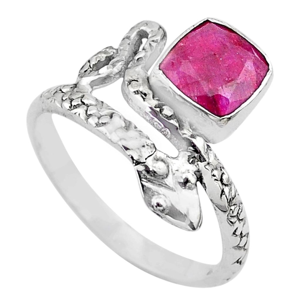 2.71cts solitaire natural red ruby 925 silver snake ring size 8.5 t32016