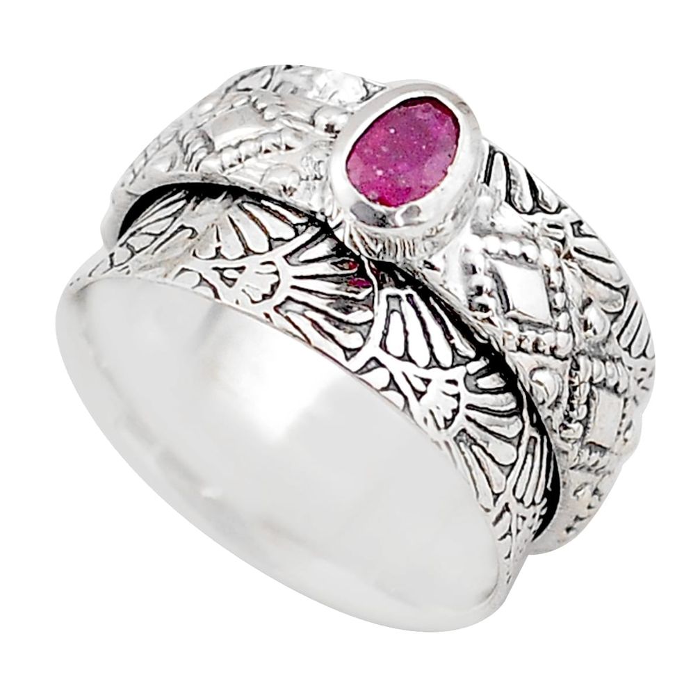 1.07cts solitaire natural red ruby 925 silver spinner band ring size 8 t67704