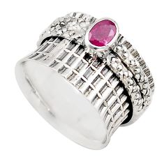 1.07cts solitaire natural red ruby 925 silver spinner band ring size 8 t67714