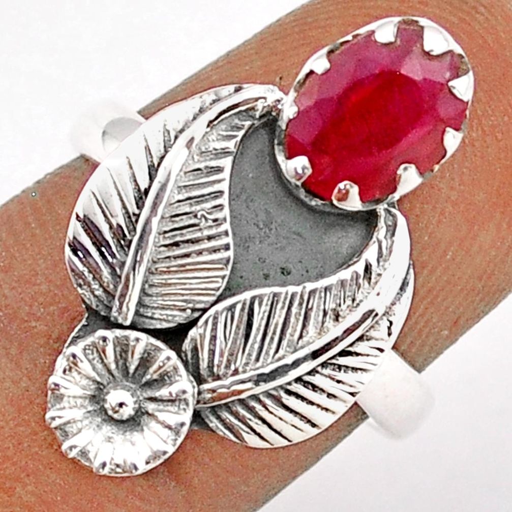 1.91cts solitaire natural red ruby 925 sterling silver flower ring size 7 t86655