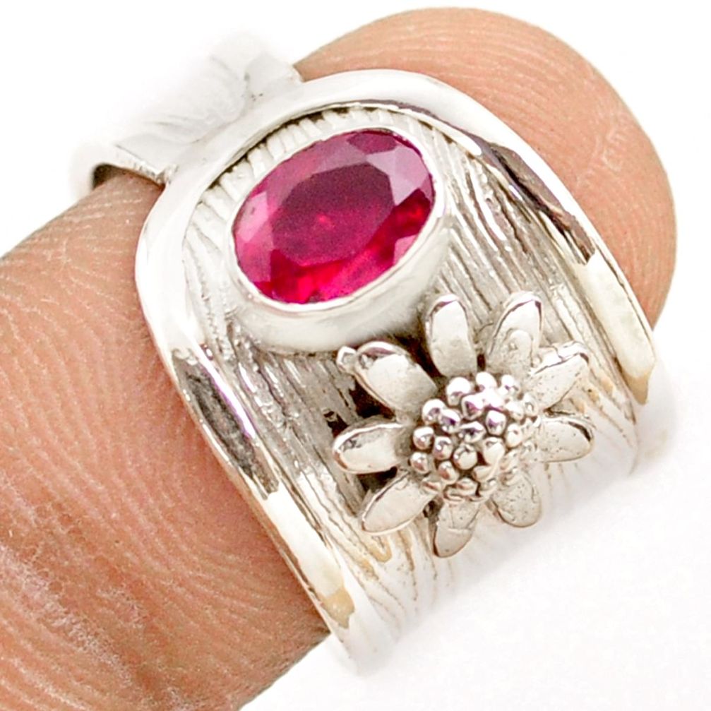 1.58cts solitaire natural red ruby 925 sterling silver flower ring size 8 t77104