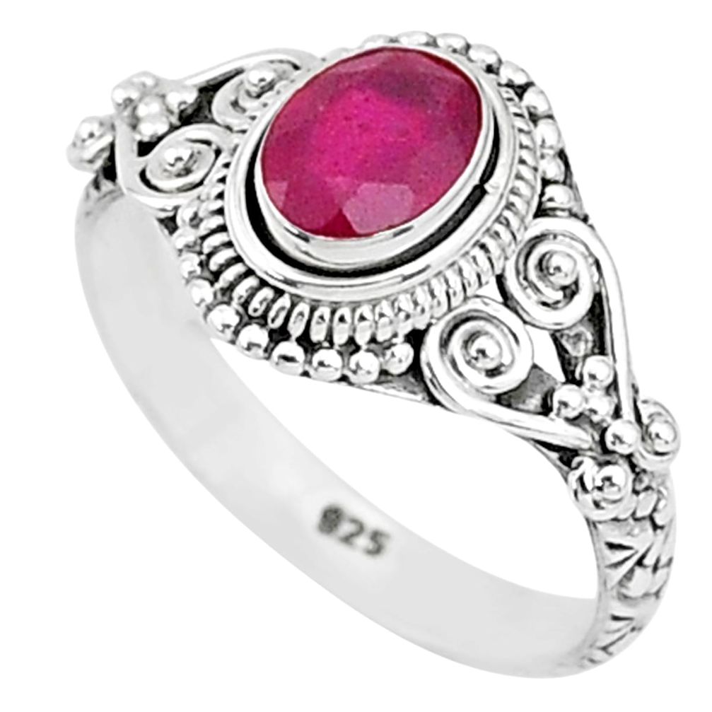 1.66cts solitaire natural red ruby 925 silver handmade ring size 6 t5415