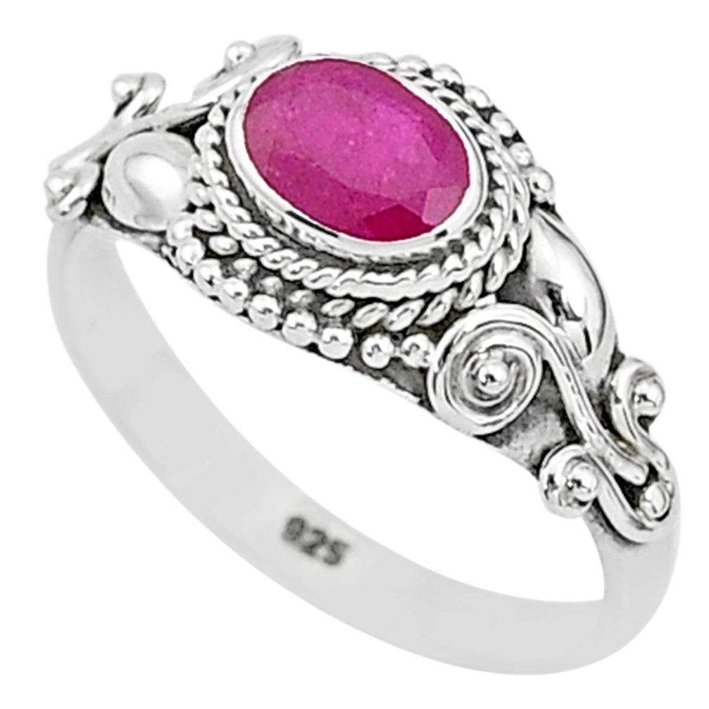 1.74cts solitaire natural red ruby 925 silver handmade ring size 6 t5435