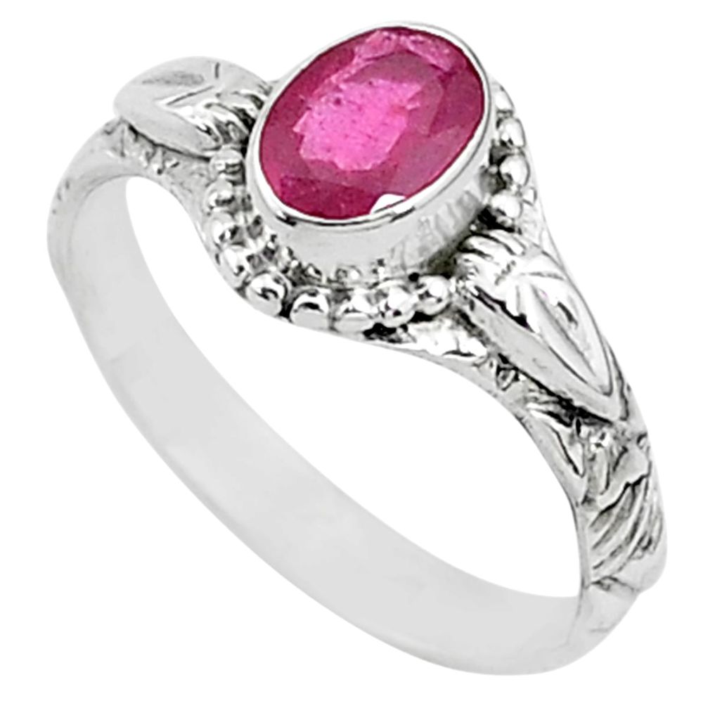 1.34cts solitaire natural red ruby 925 silver handmade ring size 7 t5405