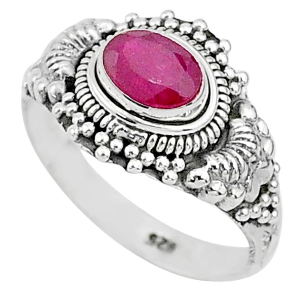 1.47cts solitaire natural red ruby 925 silver handmade ring size 7 t5409