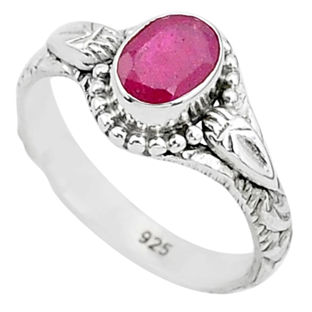 1.52cts solitaire natural red ruby 925 silver handmade ring size 7 t5422