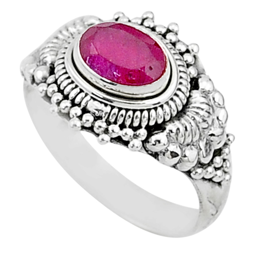 1.52cts solitaire natural red ruby 925 silver handmade ring size 7 t5428