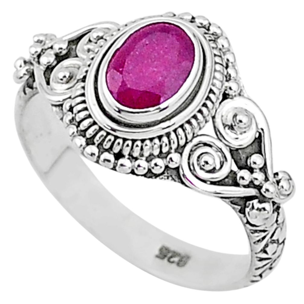 1.40cts solitaire natural red ruby 925 silver handmade ring size 7 t5442