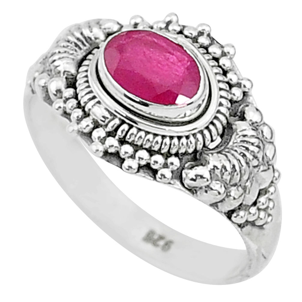 1.44cts solitaire natural red ruby 925 silver handmade ring size 8 t5412