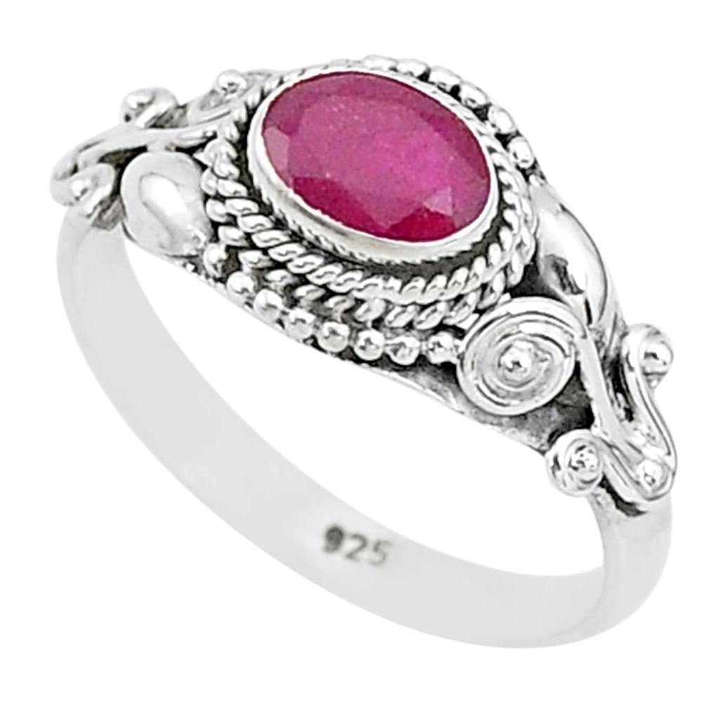 1.46cts solitaire natural red ruby 925 silver handmade ring size 8 t5418