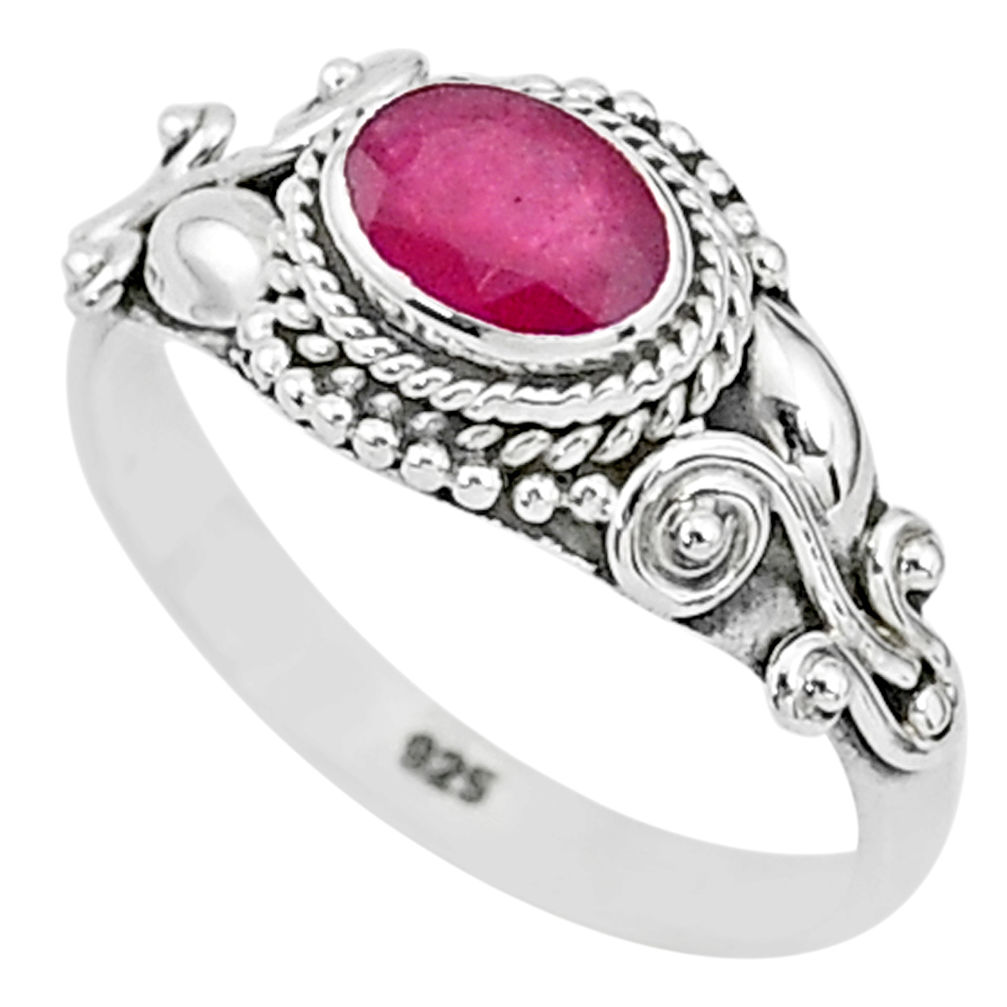 1.56cts solitaire natural red ruby 925 silver handmade ring size 8 t5419