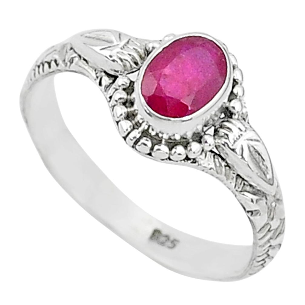 1.47cts solitaire natural red ruby 925 silver handmade ring size 8 t5423