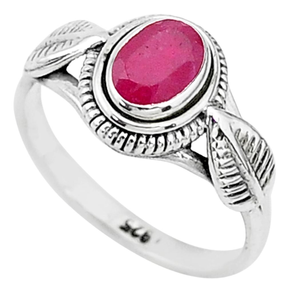 1.47cts solitaire natural red ruby 925 silver handmade ring size 8 t5425