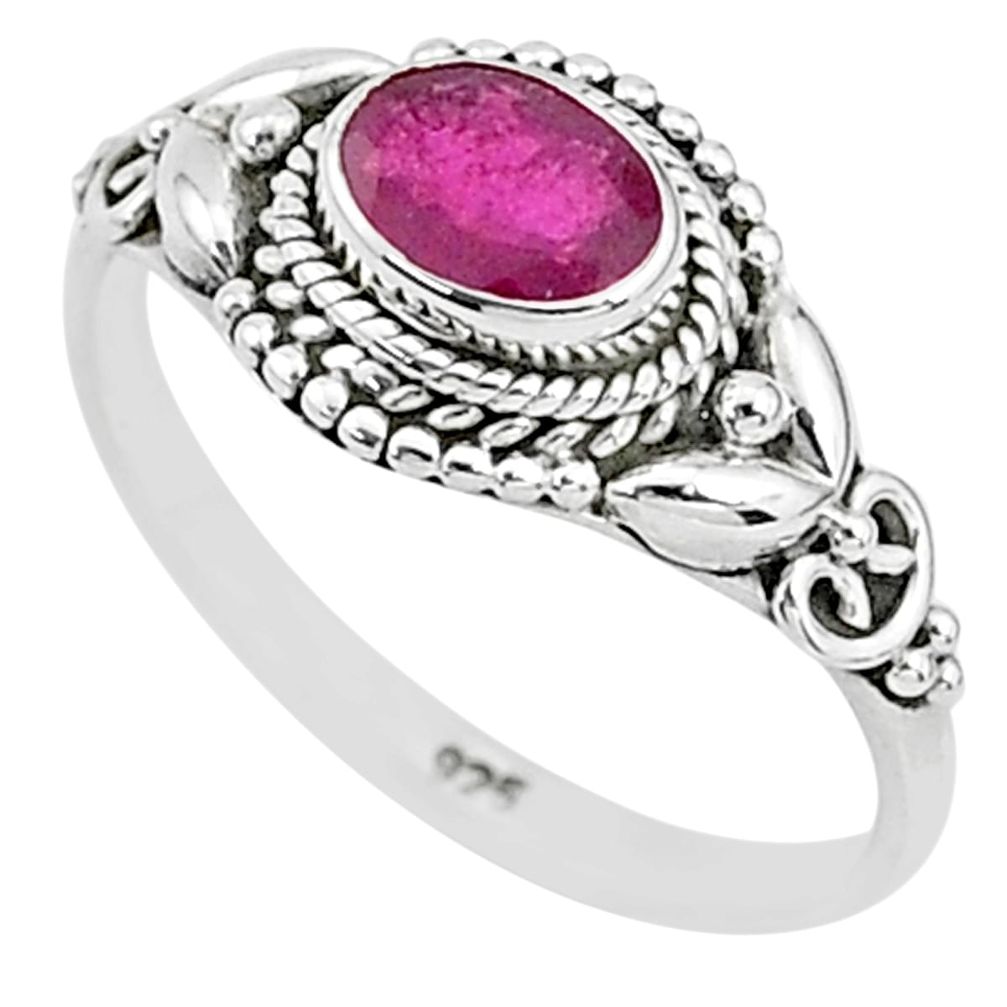 1.51cts solitaire natural red ruby 925 silver handmade ring size 9 t5417