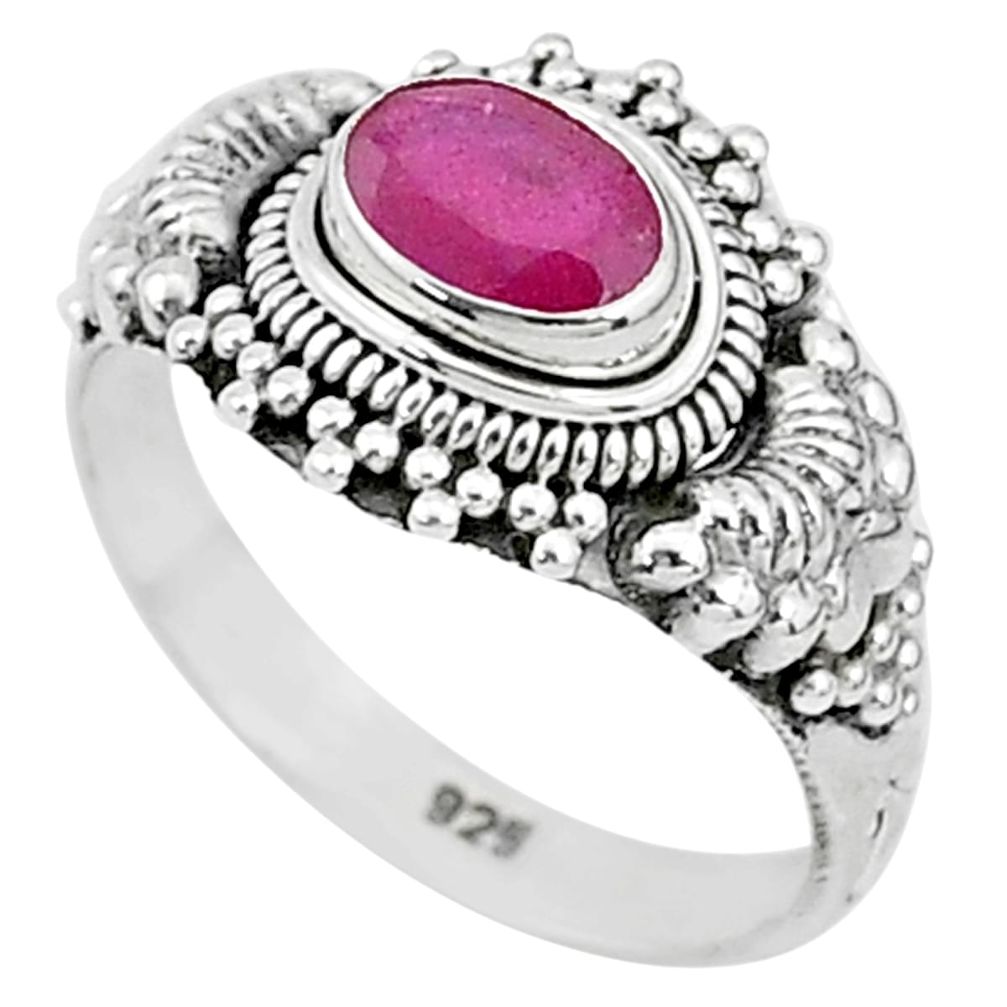 1.48cts solitaire natural red ruby 925 silver handmade ring size 9 t5426