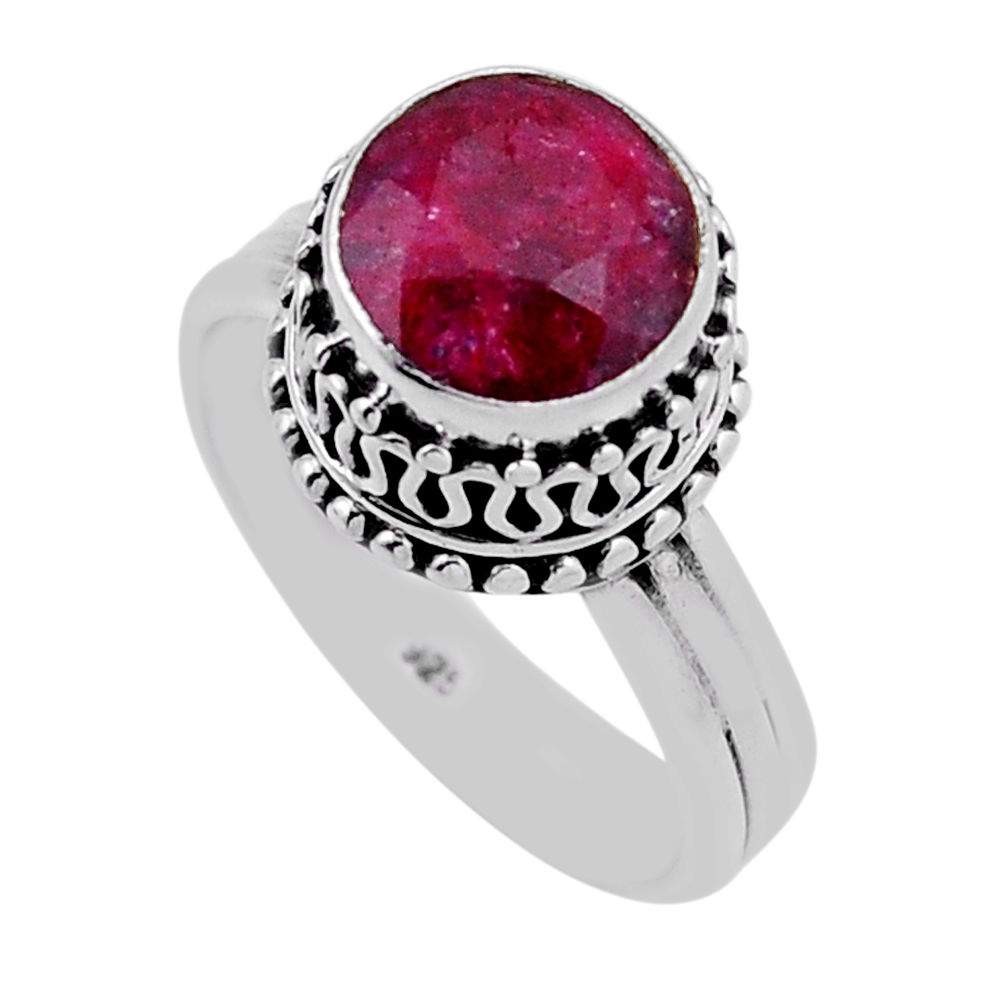 4.82cts solitaire natural red ruby 925 sterling silver ring size 7.5 n43292