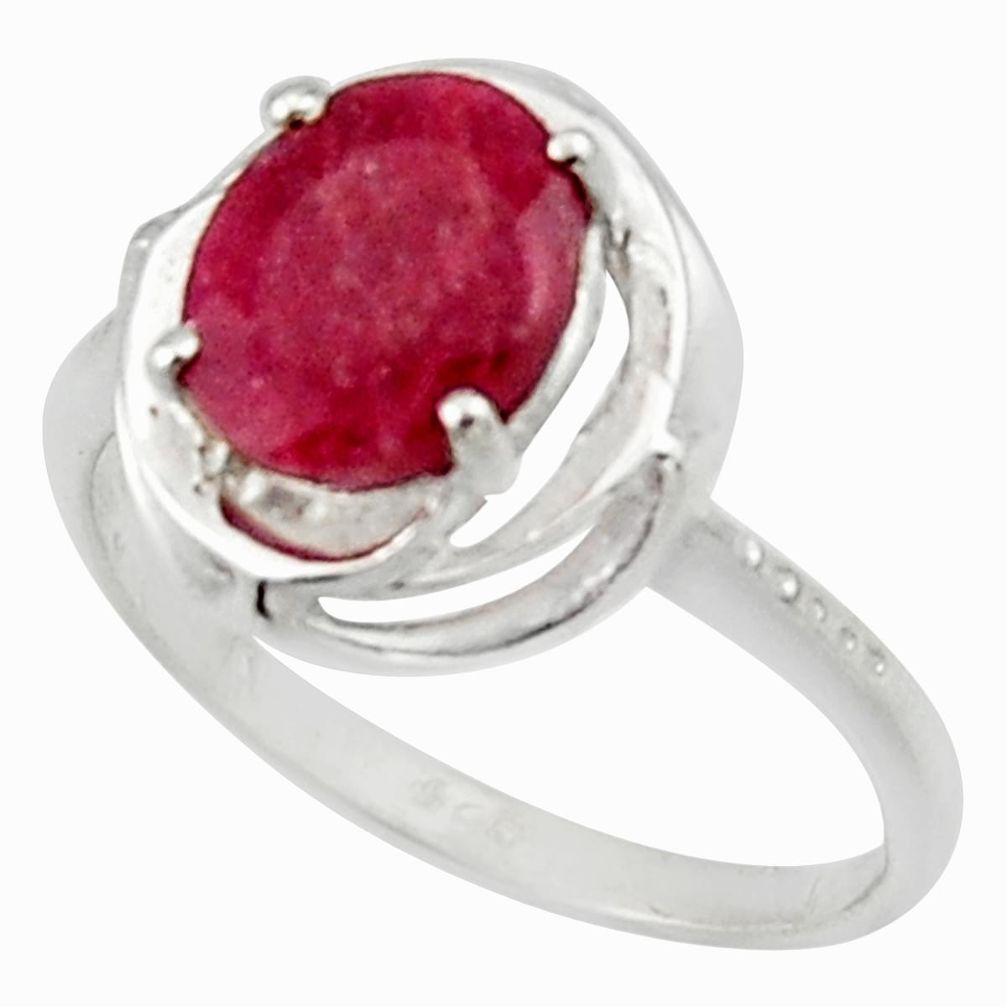 3.51cts solitaire natural red ruby 925 sterling silver ring size 7.5 r40626