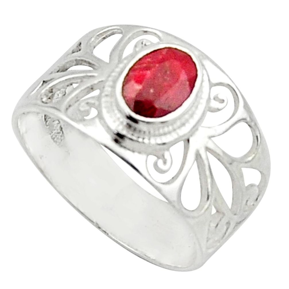 1.65cts solitaire natural red ruby 925 sterling silver ring size 7.5 r40827