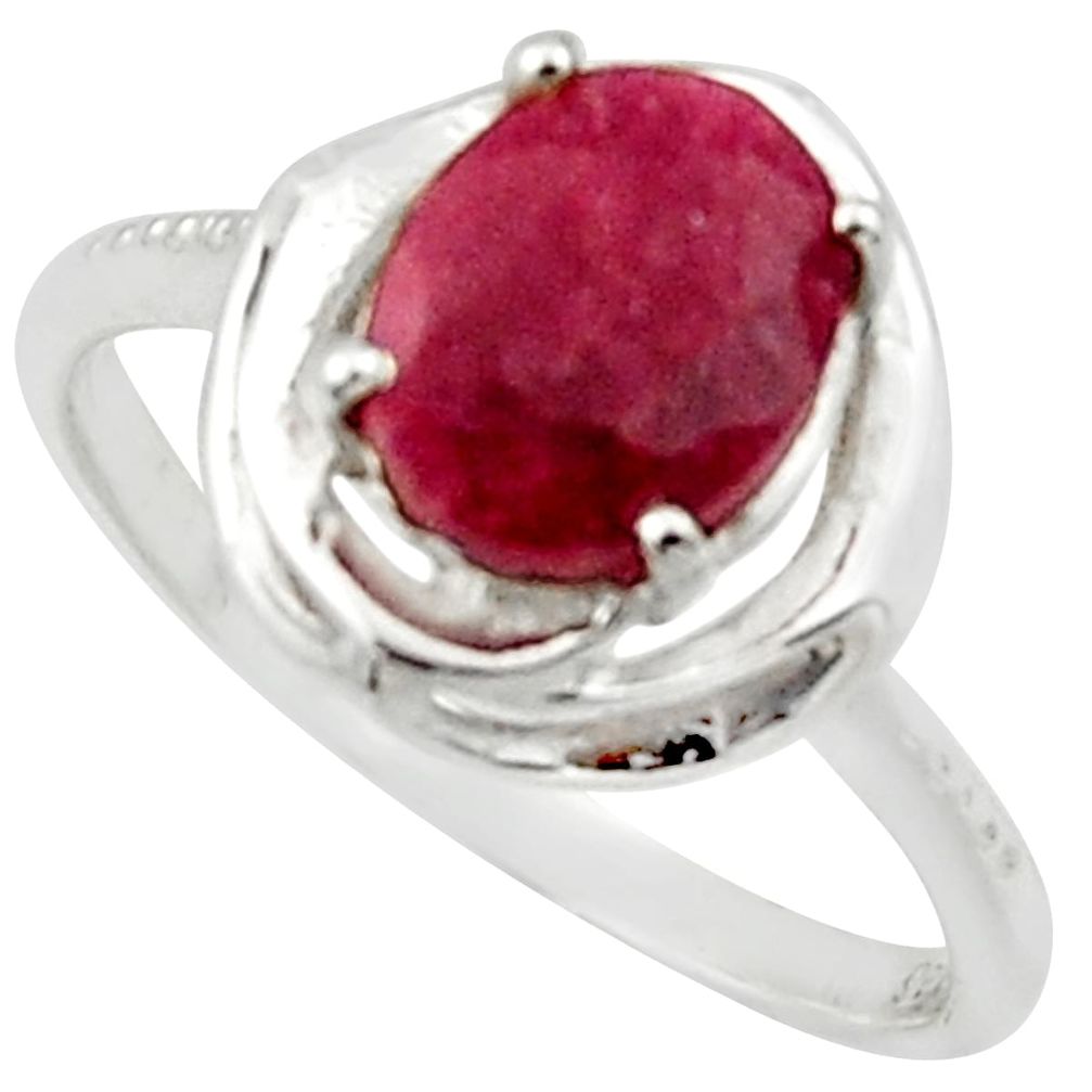 3.51cts solitaire natural red ruby 925 sterling silver ring size 8 r40625