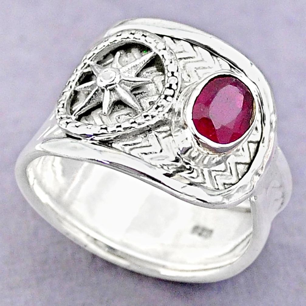 1.47cts solitaire natural red ruby 925 sterling silver ring size 8 t32401