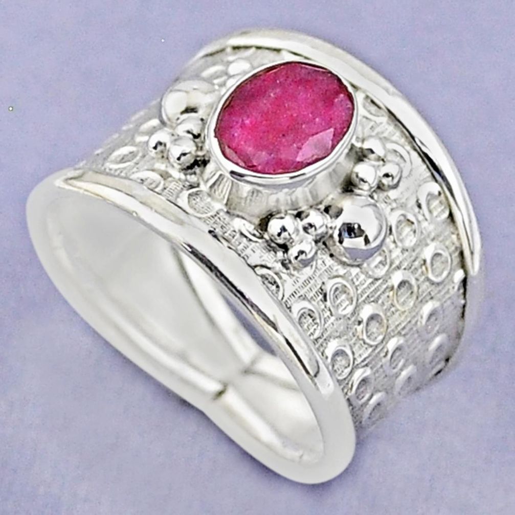 2.11cts solitaire natural red ruby 925 sterling silver ring size 8 t37173