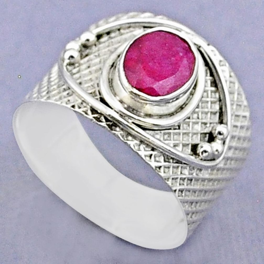 2.11cts solitaire natural red ruby 925 sterling silver ring size 8 t37207