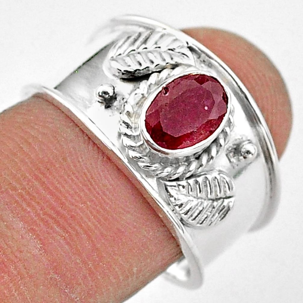 1.47cts solitaire natural red ruby 925 sterling silver band ring size 8 t42214