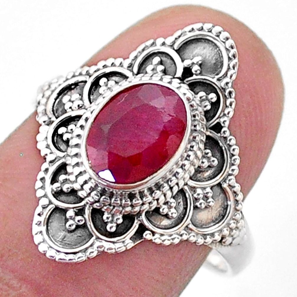 1.99cts solitaire natural red ruby 925 sterling silver ring size 8 t46599