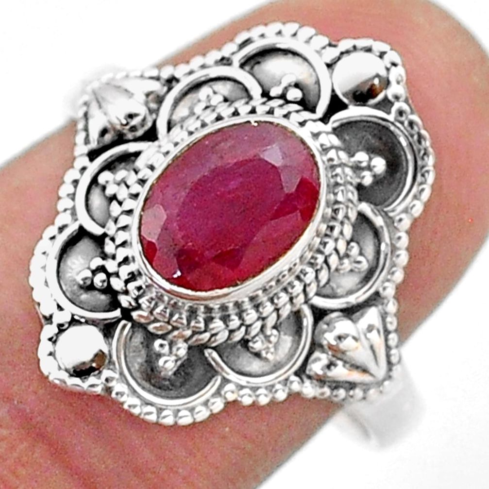 1.79cts solitaire natural red ruby 925 sterling silver ring size 8 t46675