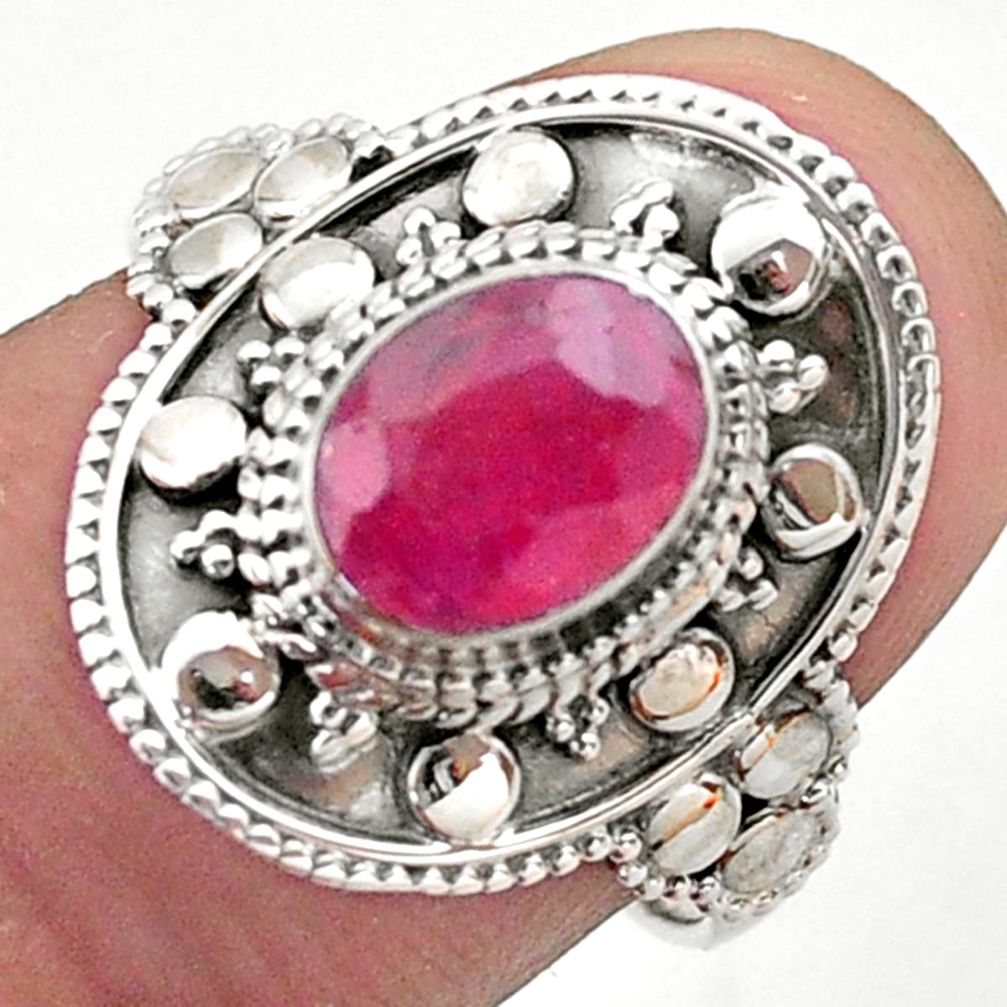 1.90cts solitaire natural red ruby 925 sterling silver ring size 8 t46696