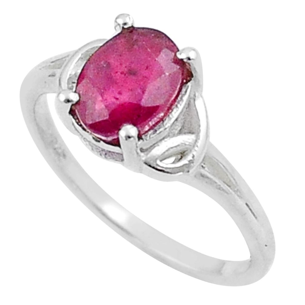 2.27cts solitaire natural red ruby 925 sterling silver ring size 8 u20147