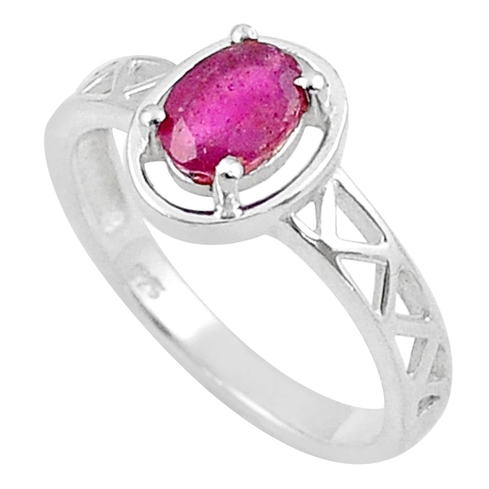 1.45cts solitaire natural red ruby 925 sterling silver ring size 8 u20149