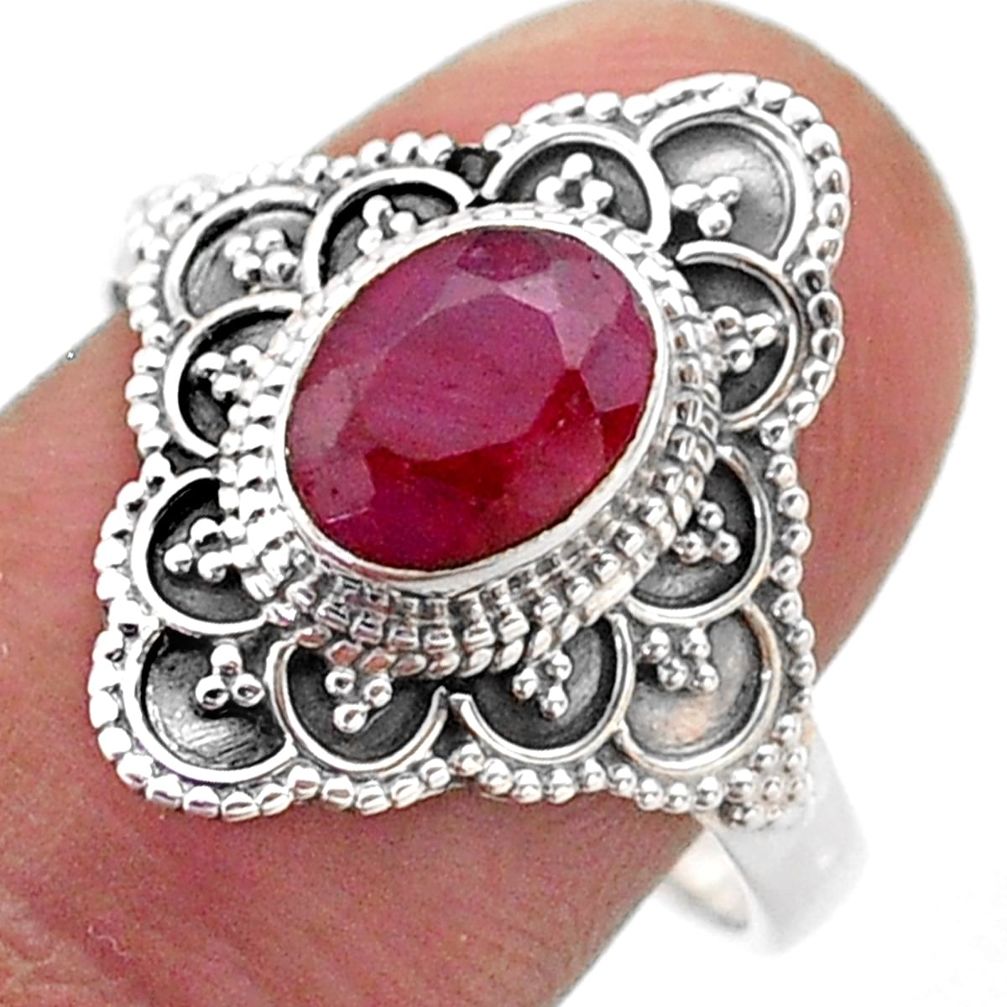 1.92cts solitaire natural red ruby 925 sterling silver ring size 9 t46639