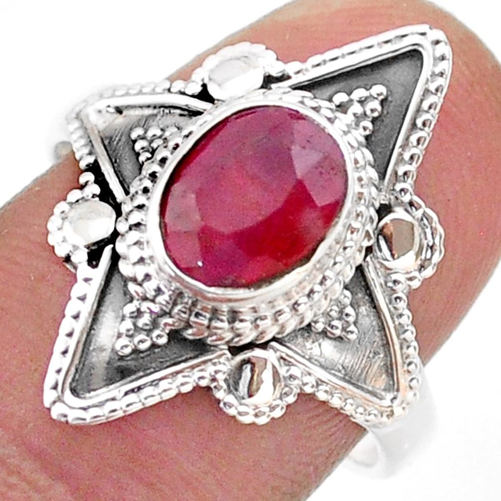 2.17cts solitaire natural red ruby 925 sterling silver ring size 8.5 t46615