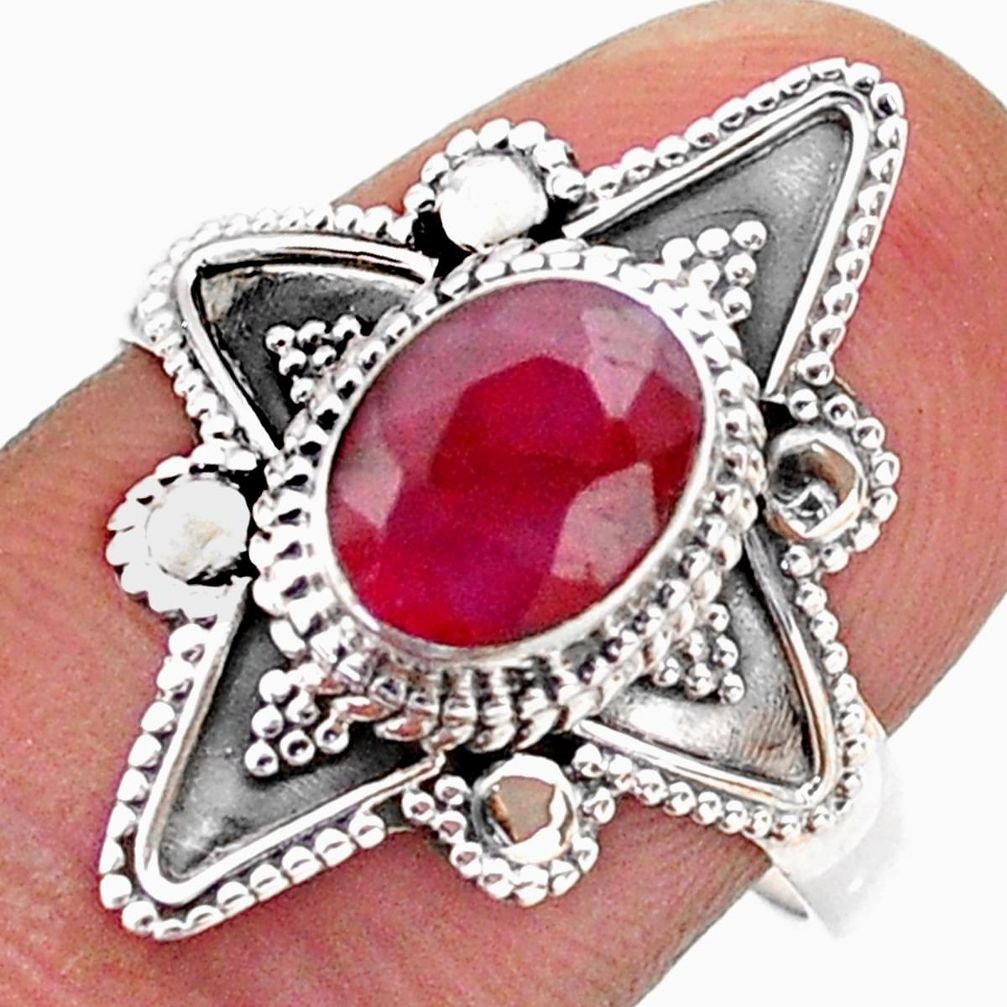 1.94cts solitaire natural red ruby 925 sterling silver ring size 8.5 t46617