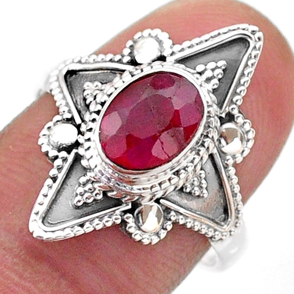 1.99cts solitaire natural red ruby 925 sterling silver ring size 7.5 t46620