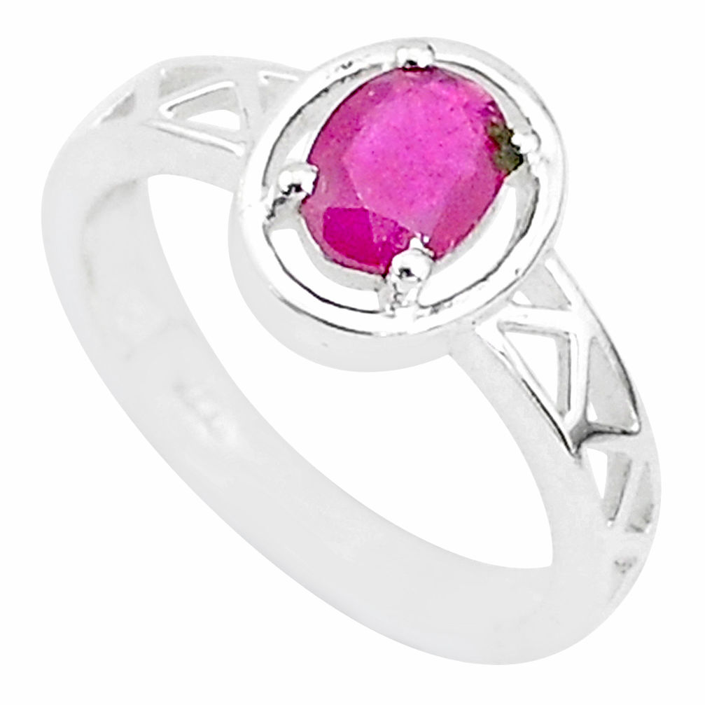1.44cts solitaire natural red ruby 925 sterling silver ring size 8.5 t5186
