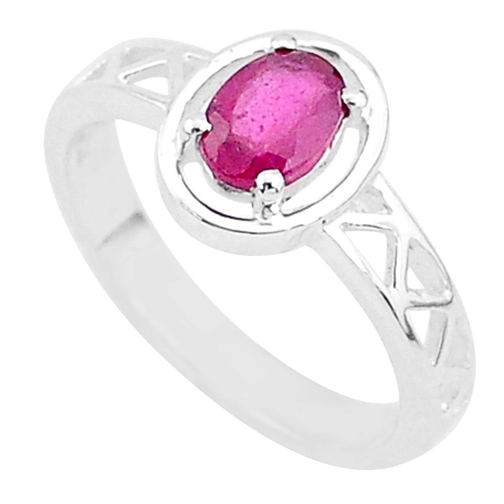 1.46cts solitaire natural red ruby 925 sterling silver ring size 7.5 t5200